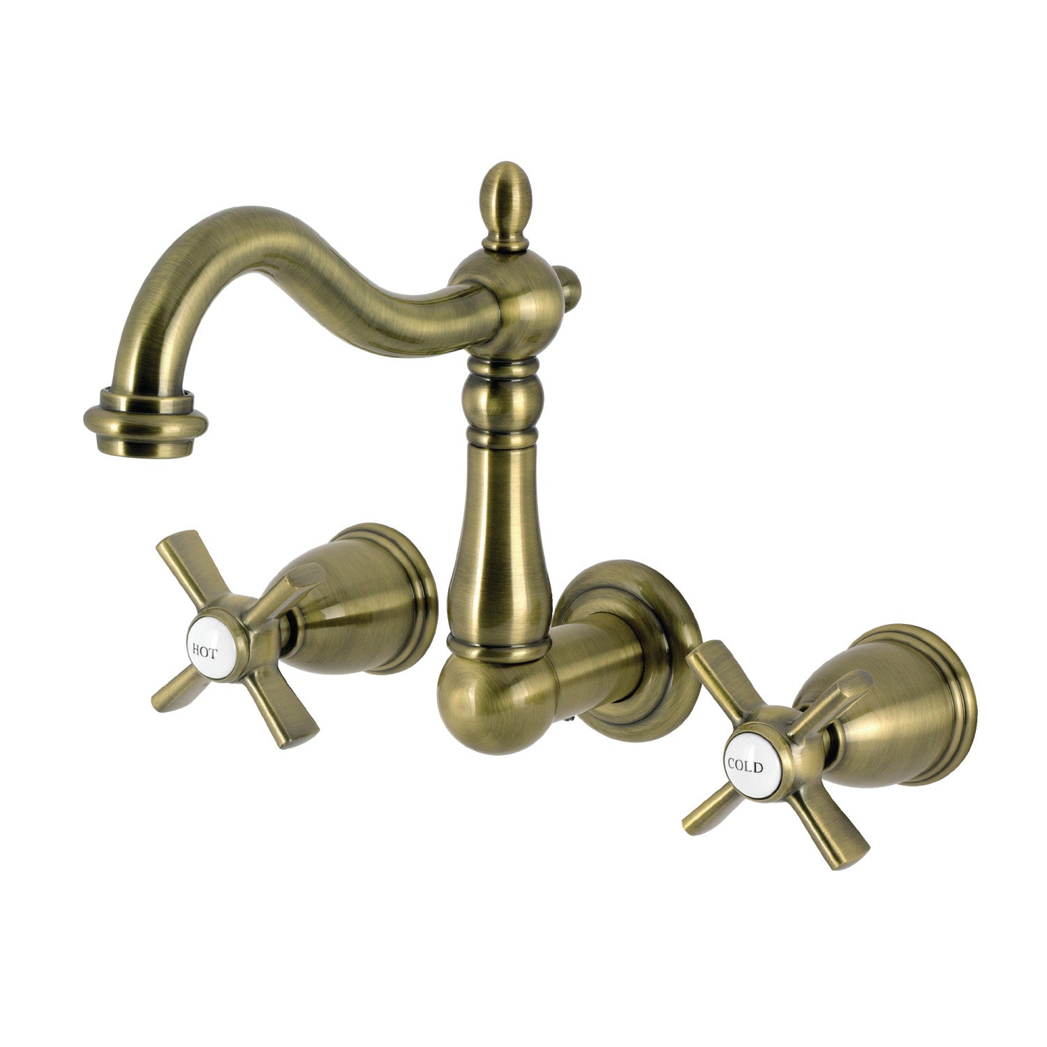 Kingston Heirloom KS1253ZX - Millennium Double-Handle 3-Hole Wall Mount Bathroom Faucet, Antique Brass — image 1